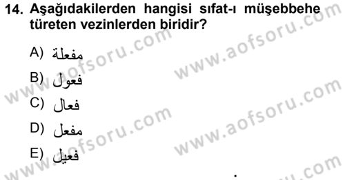 Osmanlı Türkçesi Grameri 1 Dersi 2012 - 2013 Yılı (Final) Dönem Sonu Sınav Soruları 14. Soru