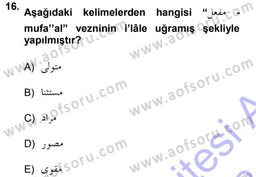 Osmanlı Türkçesi Grameri 1 Dersi 2012 - 2013 Yılı (Final) Dönem Sonu Sınav Soruları 16. Soru