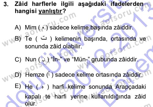 Osmanlı Türkçesi Grameri 1 Dersi 2012 - 2013 Yılı (Final) Dönem Sonu Sınav Soruları 3. Soru