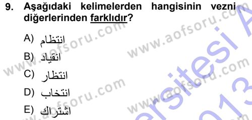 Osmanlı Türkçesi Grameri 1 Dersi 2012 - 2013 Yılı (Final) Dönem Sonu Sınav Soruları 9. Soru
