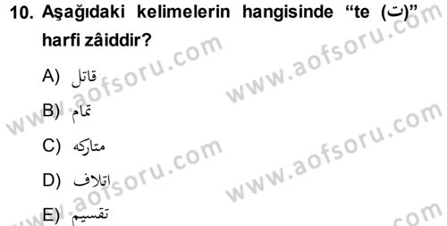 Osmanlı Türkçesi Grameri 1 Dersi Ara Sınavı Deneme Sınav Soruları 10. Soru