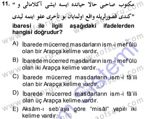 Osmanlı Türkçesi Grameri 1 Dersi Ara Sınavı Deneme Sınav Soruları 11. Soru