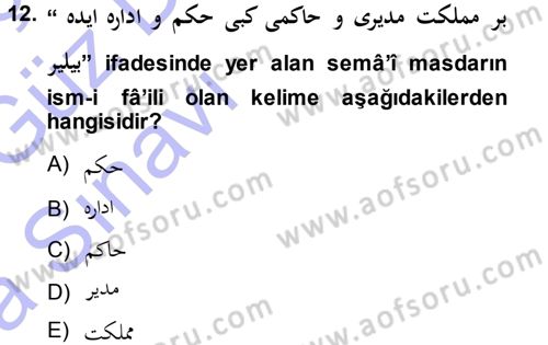 Osmanlı Türkçesi Grameri 1 Dersi Ara Sınavı Deneme Sınav Soruları 12. Soru