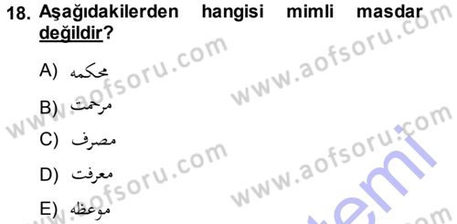 Osmanlı Türkçesi Grameri 1 Dersi Ara Sınavı Deneme Sınav Soruları 18. Soru