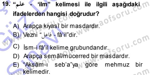 Osmanlı Türkçesi Grameri 1 Dersi Ara Sınavı Deneme Sınav Soruları 19. Soru