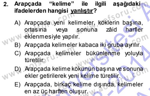 Osmanlı Türkçesi Grameri 1 Dersi Ara Sınavı Deneme Sınav Soruları 2. Soru