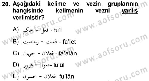 Osmanlı Türkçesi Grameri 1 Dersi Ara Sınavı Deneme Sınav Soruları 20. Soru