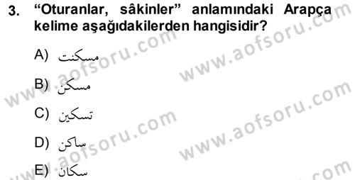 Osmanlı Türkçesi Grameri 1 Dersi Ara Sınavı Deneme Sınav Soruları 3. Soru