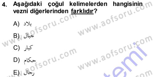 Osmanlı Türkçesi Grameri 1 Dersi 2013 - 2014 Yılı (Vize) Ara Sınavı 4. Soru