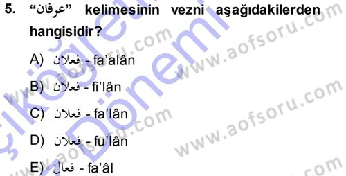 Osmanlı Türkçesi Grameri 1 Dersi Ara Sınavı Deneme Sınav Soruları 5. Soru