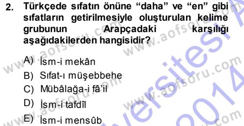 Osmanlı Türkçesi Grameri 1 Dersi 2013 - 2014 Yılı (Final) Dönem Sonu Sınav Soruları 2. Soru