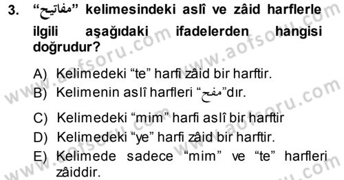 Osmanlı Türkçesi Grameri 1 Dersi 2013 - 2014 Yılı (Final) Dönem Sonu Sınav Soruları 3. Soru