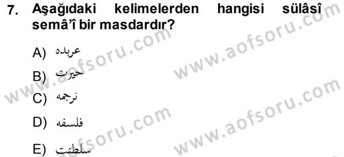 Osmanlı Türkçesi Grameri 1 Dersi 2013 - 2014 Yılı (Final) Dönem Sonu Sınav Soruları 7. Soru