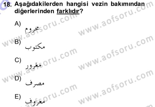 Osmanlı Türkçesi Grameri 1 Dersi Ara Sınavı Deneme Sınav Soruları 18. Soru