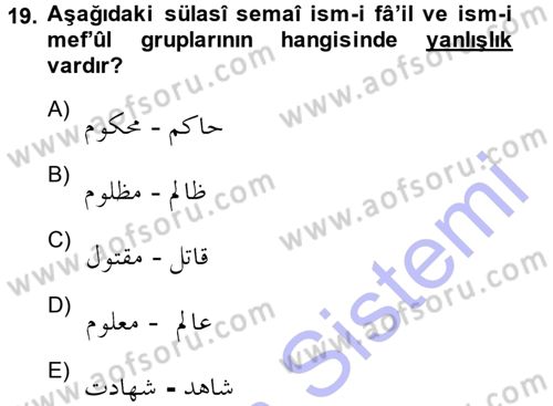 Osmanlı Türkçesi Grameri 1 Dersi Ara Sınavı Deneme Sınav Soruları 19. Soru