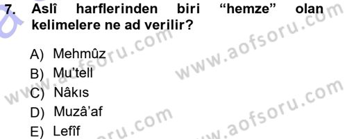 Osmanlı Türkçesi Grameri 1 Dersi Ara Sınavı Deneme Sınav Soruları 7. Soru