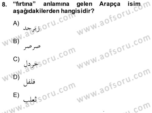 Osmanlı Türkçesi Grameri 1 Dersi Ara Sınavı Deneme Sınav Soruları 8. Soru