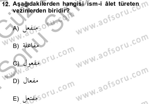 Osmanlı Türkçesi Grameri 1 Dersi 2014 - 2015 Yılı (Final) Dönem Sonu Sınav Soruları 12. Soru