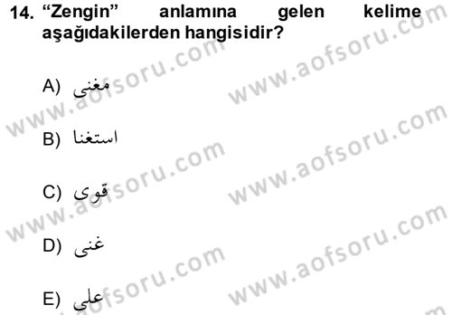Osmanlı Türkçesi Grameri 1 Dersi 2014 - 2015 Yılı (Final) Dönem Sonu Sınav Soruları 14. Soru