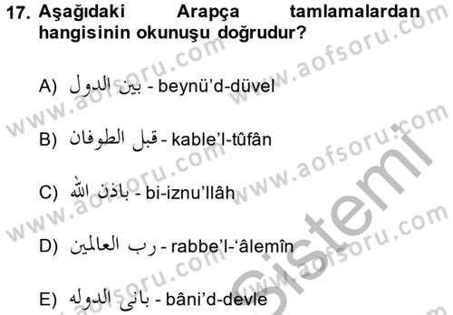 Osmanlı Türkçesi Grameri 1 Dersi 2014 - 2015 Yılı (Final) Dönem Sonu Sınav Soruları 17. Soru