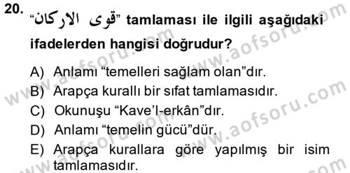 Osmanlı Türkçesi Grameri 1 Dersi 2014 - 2015 Yılı (Final) Dönem Sonu Sınav Soruları 20. Soru