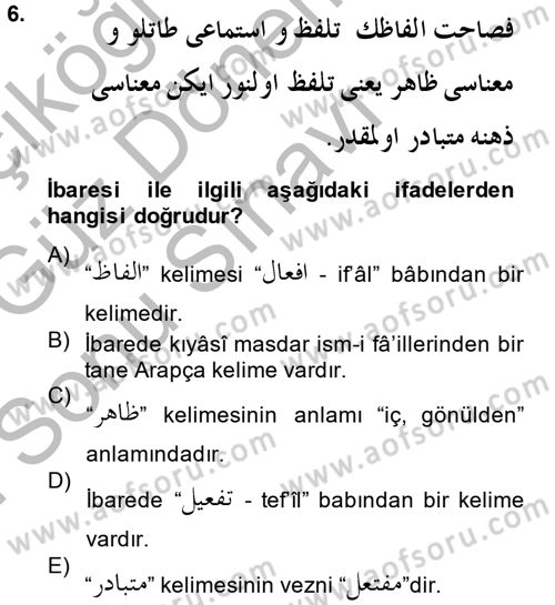 Osmanlı Türkçesi Grameri 1 Dersi 2014 - 2015 Yılı (Final) Dönem Sonu Sınav Soruları 6. Soru