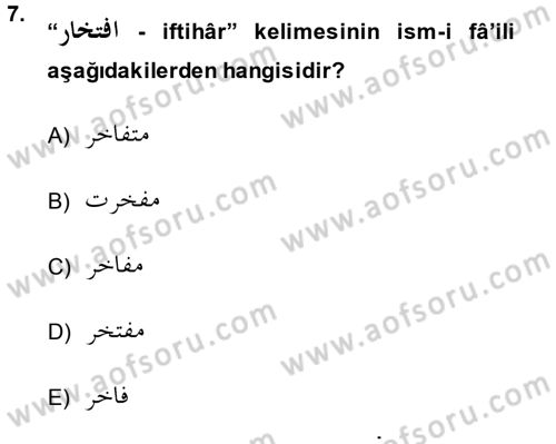 Osmanlı Türkçesi Grameri 1 Dersi 2014 - 2015 Yılı (Final) Dönem Sonu Sınav Soruları 7. Soru