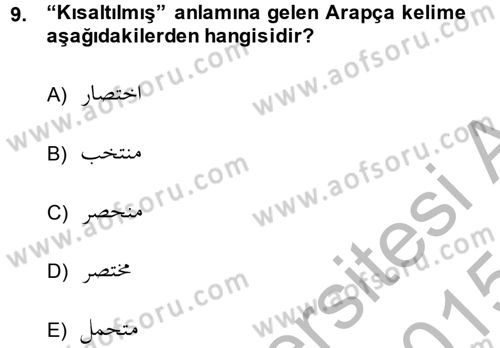Osmanlı Türkçesi Grameri 1 Dersi 2014 - 2015 Yılı (Final) Dönem Sonu Sınav Soruları 9. Soru