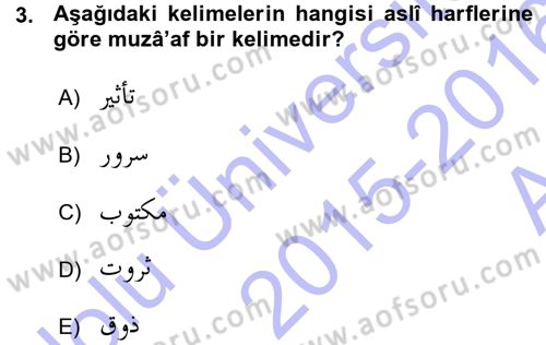 Osmanlı Türkçesi Grameri 1 Dersi Ara Sınavı Deneme Sınav Soruları 3. Soru