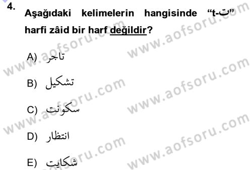 Osmanlı Türkçesi Grameri 1 Dersi Ara Sınavı Deneme Sınav Soruları 4. Soru