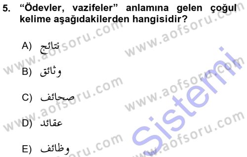 Osmanlı Türkçesi Grameri 1 Dersi Ara Sınavı Deneme Sınav Soruları 5. Soru