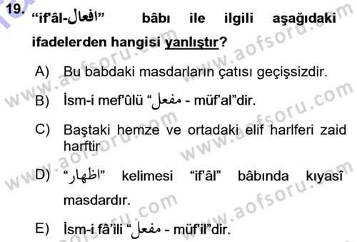 Osmanlı Türkçesi Grameri 1 Dersi 2015 - 2016 Yılı (Final) Dönem Sonu Sınav Soruları 19. Soru