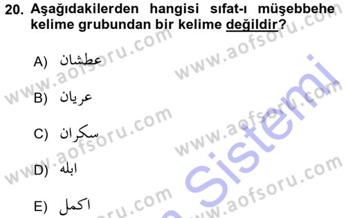 Osmanlı Türkçesi Grameri 1 Dersi 2015 - 2016 Yılı (Final) Dönem Sonu Sınav Soruları 20. Soru