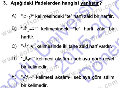 Osmanlı Türkçesi Grameri 1 Dersi 2015 - 2016 Yılı (Final) Dönem Sonu Sınav Soruları 3. Soru