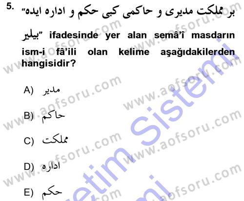 Osmanlı Türkçesi Grameri 1 Dersi 2015 - 2016 Yılı (Final) Dönem Sonu Sınav Soruları 5. Soru