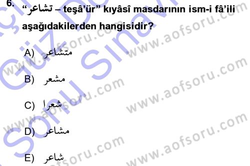 Osmanlı Türkçesi Grameri 1 Dersi 2015 - 2016 Yılı (Final) Dönem Sonu Sınav Soruları 6. Soru
