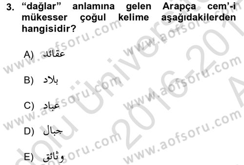 Osmanlı Türkçesi Grameri 1 Dersi Ara Sınavı Deneme Sınav Soruları 3. Soru