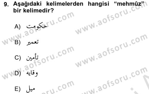 Osmanlı Türkçesi Grameri 1 Dersi Ara Sınavı Deneme Sınav Soruları 9. Soru