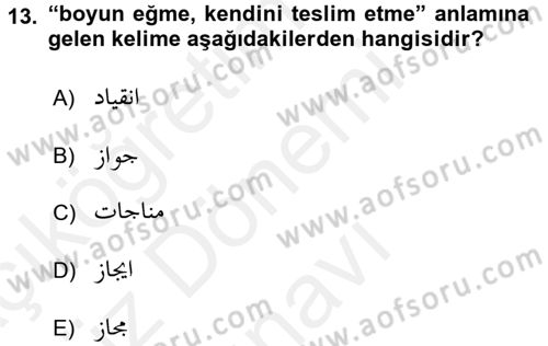 Osmanlı Türkçesi Grameri 1 Dersi 2016 - 2017 Yılı (Final) Dönem Sonu Sınav Soruları 13. Soru