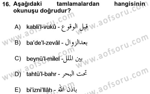 Osmanlı Türkçesi Grameri 1 Dersi 2016 - 2017 Yılı (Final) Dönem Sonu Sınav Soruları 16. Soru