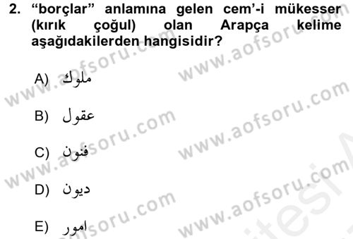 Osmanlı Türkçesi Grameri 1 Dersi 2016 - 2017 Yılı (Final) Dönem Sonu Sınav Soruları 2. Soru