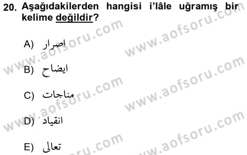 Osmanlı Türkçesi Grameri 1 Dersi 2016 - 2017 Yılı (Final) Dönem Sonu Sınav Soruları 20. Soru