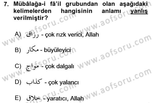 Osmanlı Türkçesi Grameri 1 Dersi 2016 - 2017 Yılı (Final) Dönem Sonu Sınav Soruları 7. Soru