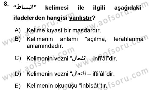 Osmanlı Türkçesi Grameri 1 Dersi 2016 - 2017 Yılı (Final) Dönem Sonu Sınav Soruları 8. Soru
