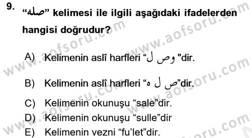 Osmanlı Türkçesi Grameri 1 Dersi 2016 - 2017 Yılı (Final) Dönem Sonu Sınav Soruları 9. Soru
