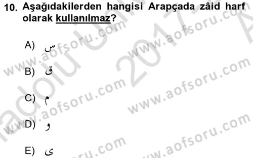Osmanlı Türkçesi Grameri 1 Dersi Ara Sınavı Deneme Sınav Soruları 10. Soru