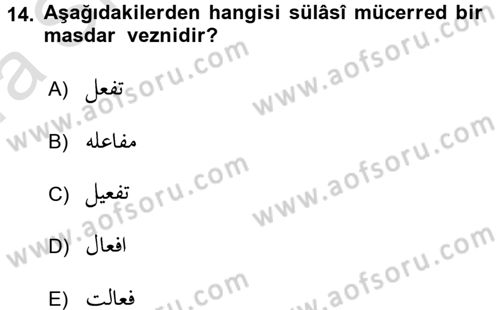 Osmanlı Türkçesi Grameri 1 Dersi Ara Sınavı Deneme Sınav Soruları 14. Soru