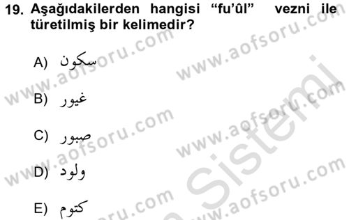 Osmanlı Türkçesi Grameri 1 Dersi Ara Sınavı Deneme Sınav Soruları 19. Soru