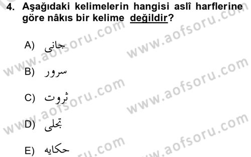Osmanlı Türkçesi Grameri 1 Dersi Ara Sınavı Deneme Sınav Soruları 4. Soru