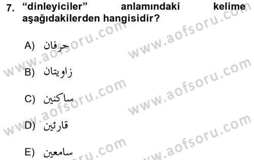 Osmanlı Türkçesi Grameri 1 Dersi Ara Sınavı Deneme Sınav Soruları 7. Soru